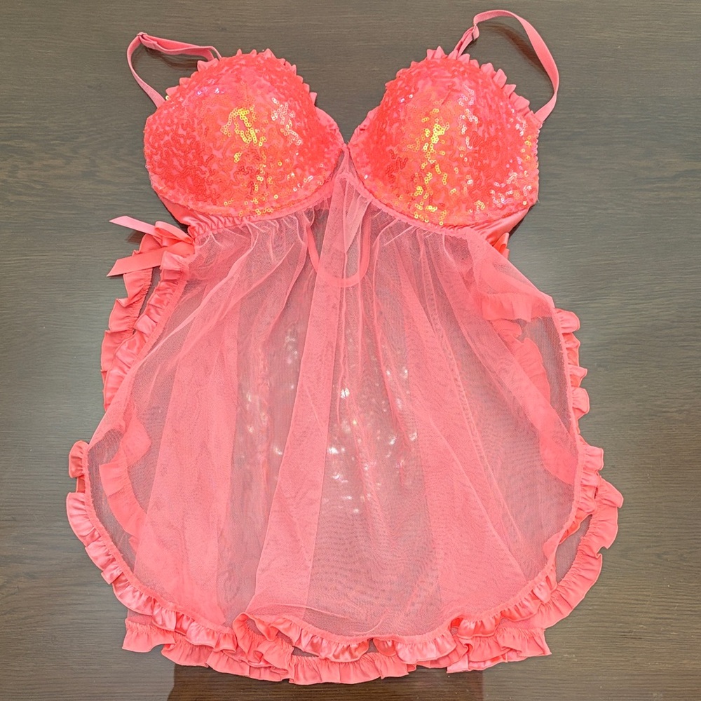 Victoria's Secret Coral Sequin Lace Chemise